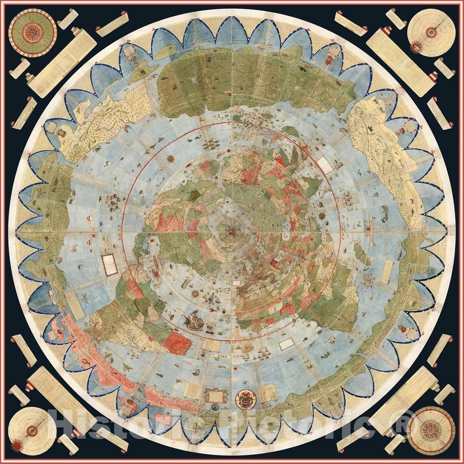 Historic Map - Map of the World, 1587, Urbano Monte - Vintage Wall Art - 44in x 44in