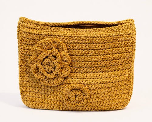 Hand-Crocheted Floral Accent Bag - Golden Mustard Clutch