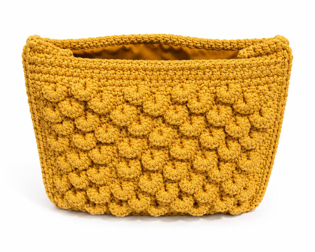 Hand-Crocheted Floral Accent Bag - Golden Mustard Clutch